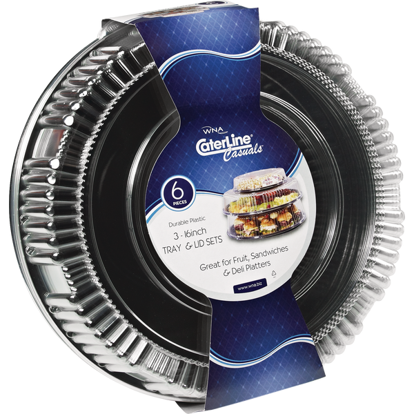 Caterline Casuals 16" Plastic Tray with Lid, Black, 3 ct