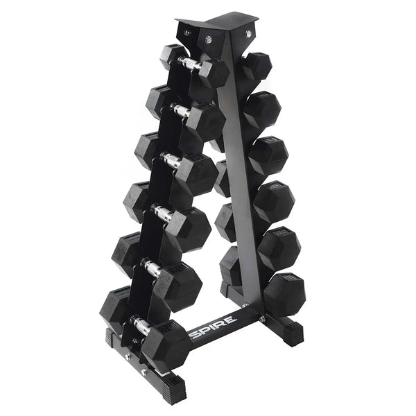 Inspire Fitness 210lb Rubber Hex Dumbbell Set with Rack