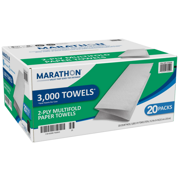 Multifold Paper Towels, 2-Ply, White, 3000 ct