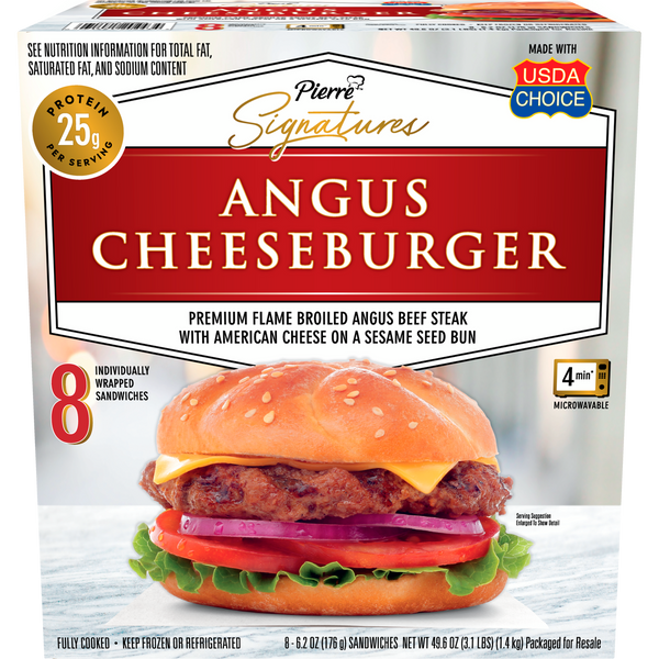 Pierre Signatures Angus Cheeseburger, 6.2 oz, 8 ct