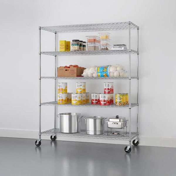 TRINITY 5-Tier Heavy Duty Wire Shelving Rack, 60" x 24" x 72" NSF, Includes Wheels