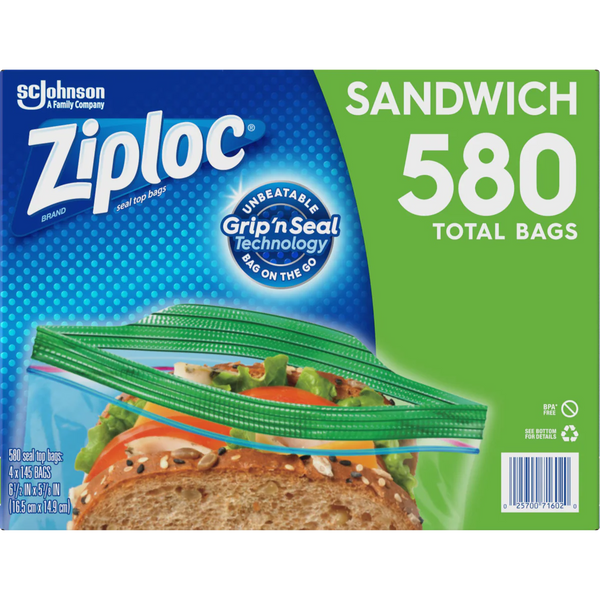 Ziploc Grip 'n Seal Sandwich Bags, 580 ct