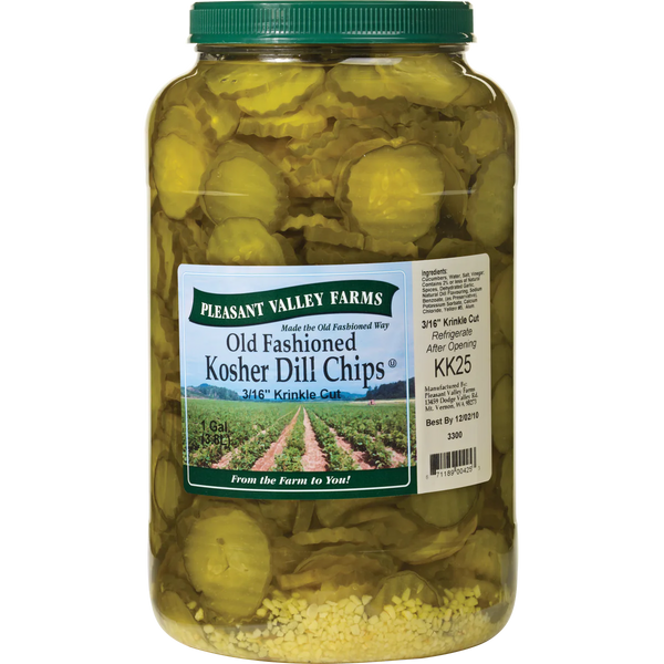 Valley 3/16" Cut Old Fashioned Kosher Dill Pickle Chips, 128 fl oz