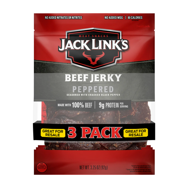 Beef Jerky, Peppered, 3.25 oz, 3 ct