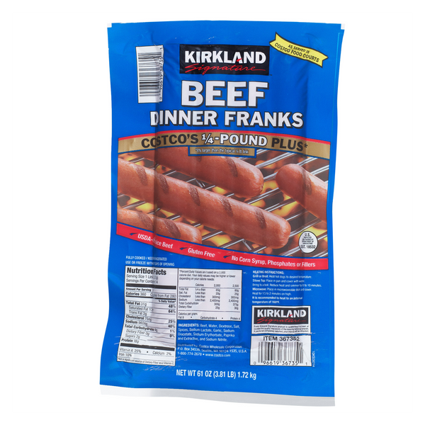 Beef Dinner Franks, Costco's 1/4 lb Plus, 14 Links, 3.81 lbs