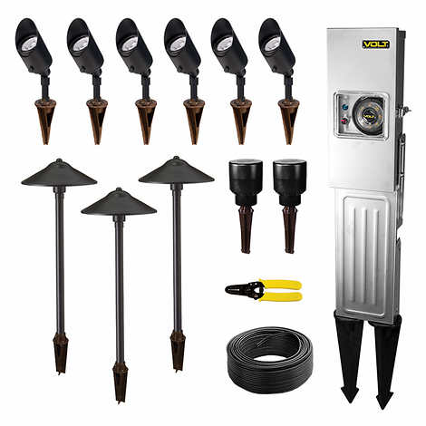 VOLT Landscape Lighting 9-piece Path & Area Light Brass LED Starter Kit