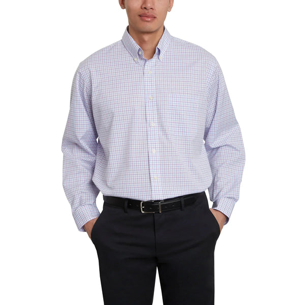 Men’s Traditional Fit Dress Shirt, Purple Blue White Check