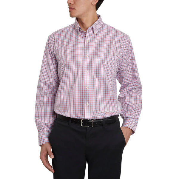 Men’s Traditional Fit Dress Shirt, Red White Check