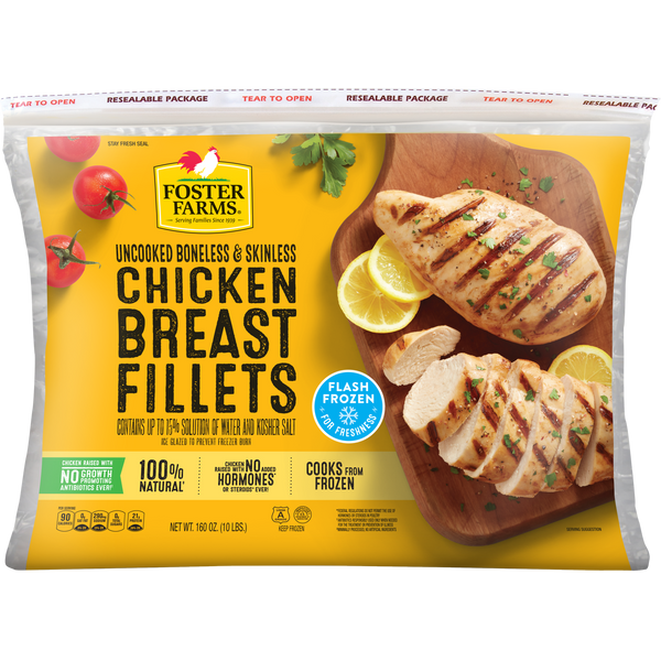 Foster Farms Chicken Breasts, Boneless Skinless, 10 lbs