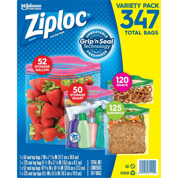 Ziploc Grip 'n Seal Bags, Variety Pack, 347 ct