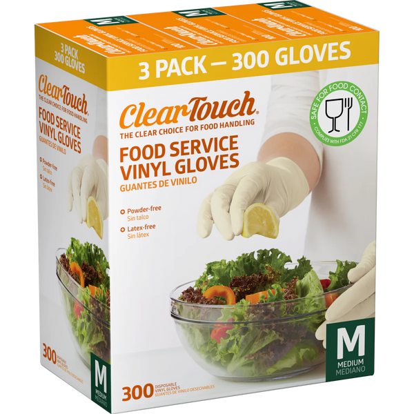 Clear-Touch Food Service Vinyl Gloves, Medium, 300 ct