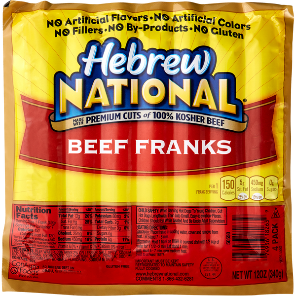 100% Kosher Beef Franks, 12 oz, 4 ct