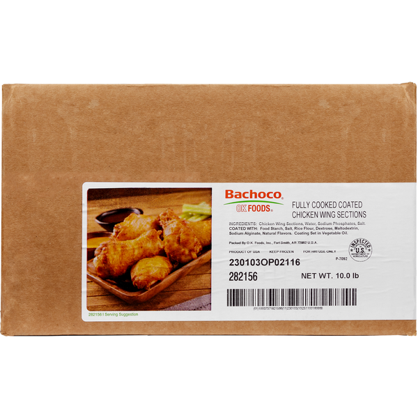 Bachoco Coated Jumbo Chicken Wing Sections, Fully Cooked, 10 lbs