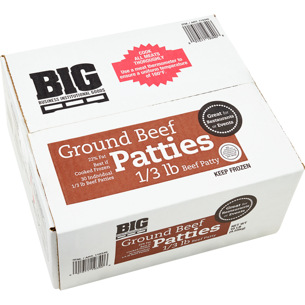 Ground Beef Patties, 1/3 lb Patty, 30 ct