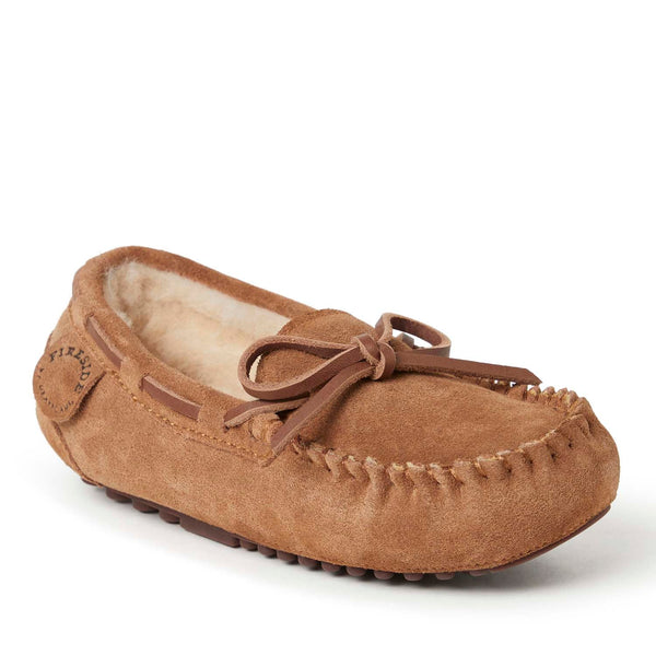 Fireside By Dearfoams Kid's Parke Genuine Shearling Moccasin Slipper