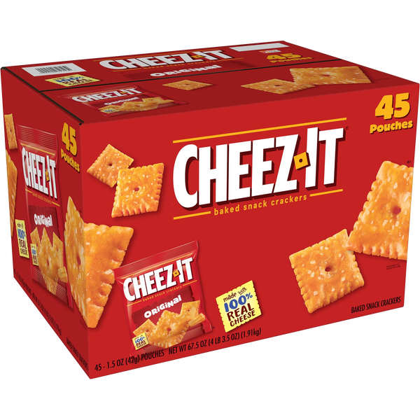 Cheez-It Baked Snack Crackers, Cheddar, 1.5 oz, 45 ct