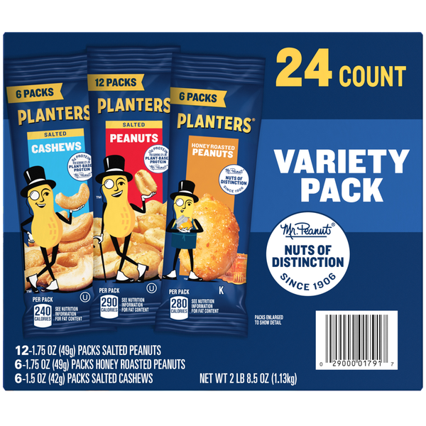 Planters Cashews and Peanuts, Variety Pack, 24 ct