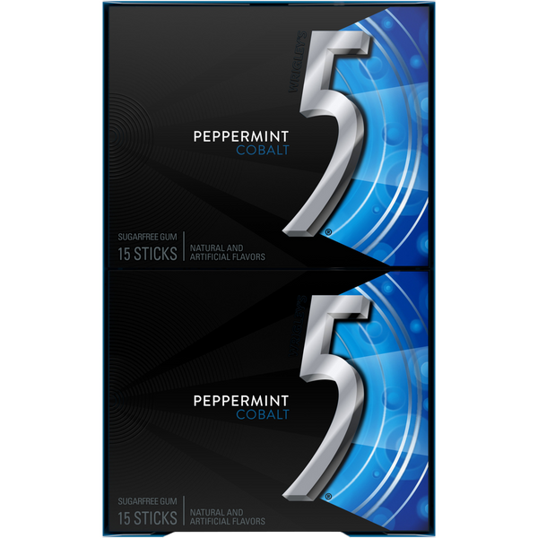 5 Gum Sugar Free Chewing Gum, Peppermint Cobalt, 15 Sticks, 10 ct