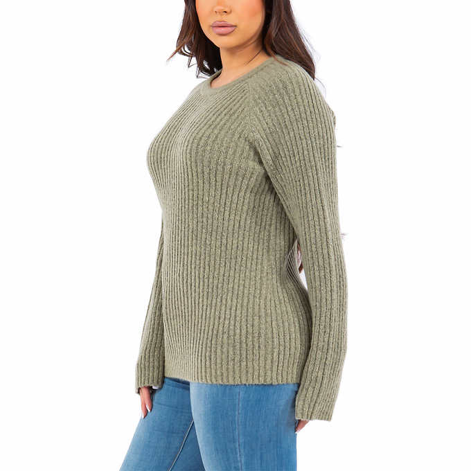 Fever Ladies' Ribbed Crewneck Sweater - Gray / X-Small
