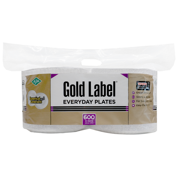 Gold Label 9" Everyday Paper Plates, White, 600 ct