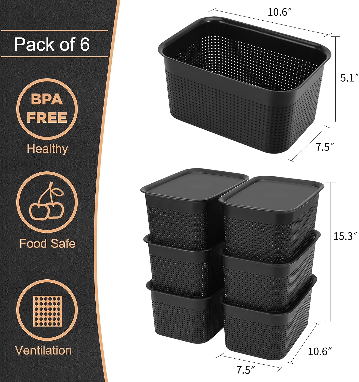 AREYZIN Plastic Storage Baskets With Lids Set of 6 Lidded Storage Organizer  Bins Containers Baskets for Organizing Shelves Desktop Closet Playroom