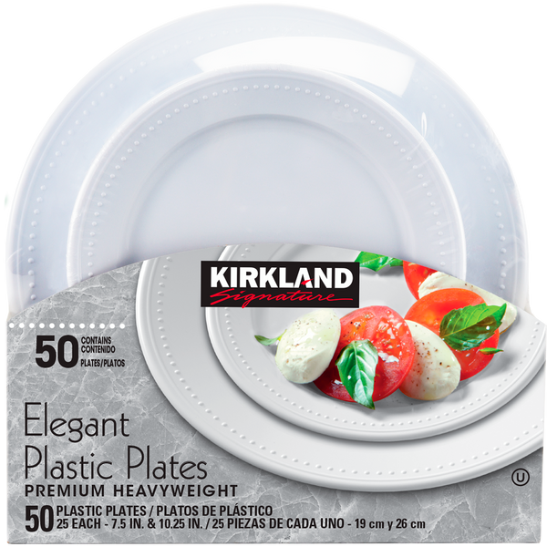 Elegant Plastic Plate, White, 50 ct