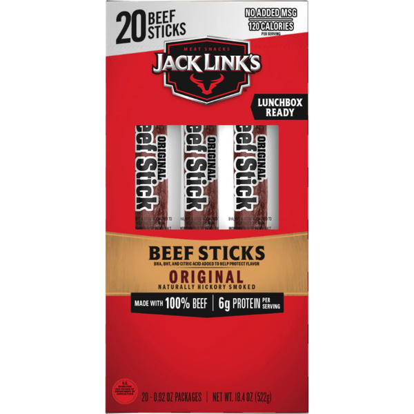 Jack Link's Beef Sticks, Original, 0.92 oz, 20 ct