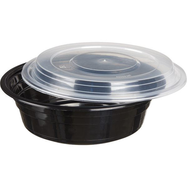 Round Container with Lid, 32 oz, Black, 150 ct