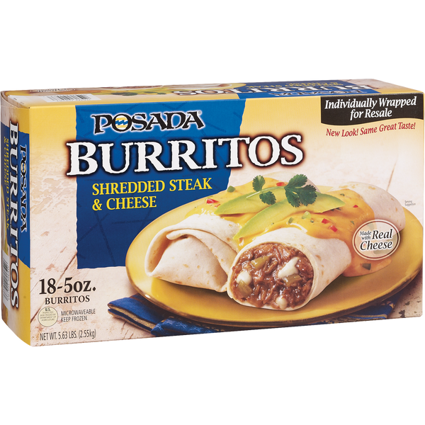 Burritos, Shredded Steak & Cheese, 5 oz, 18 ct