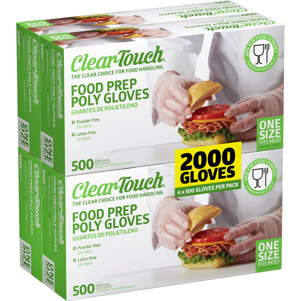 Clear-Touch Food Prep Poly Gloves, One Size, 2000 ct