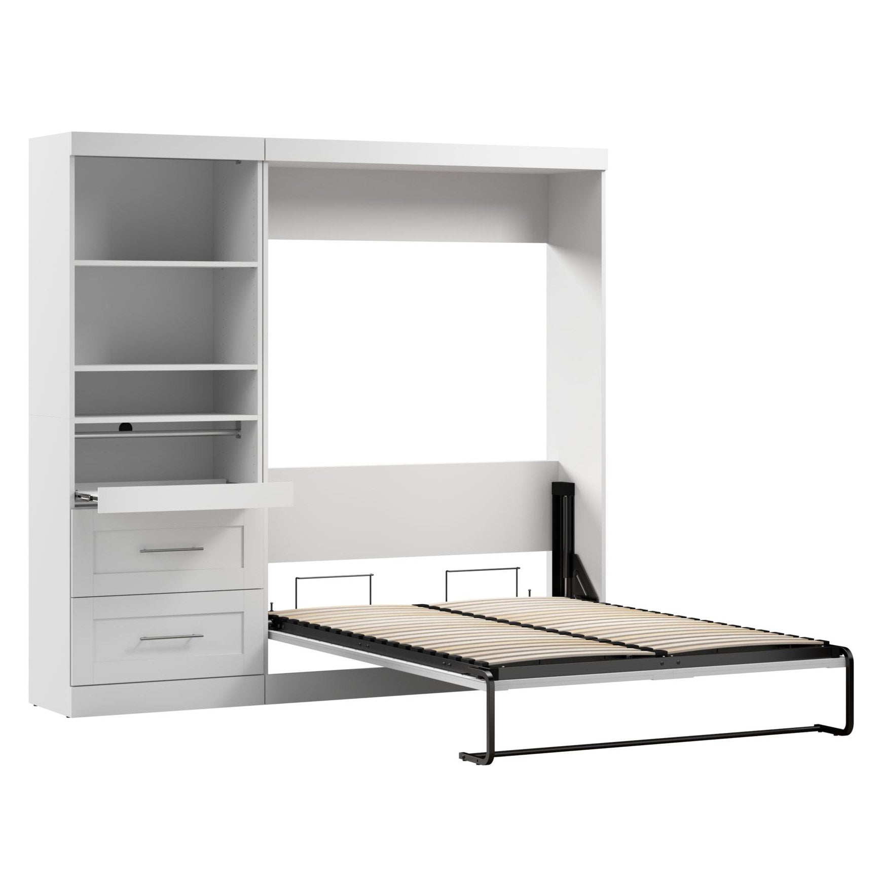 Boutique Full Murphy Bed and Shelving Unit with Drawers and Pull-Out Shelf