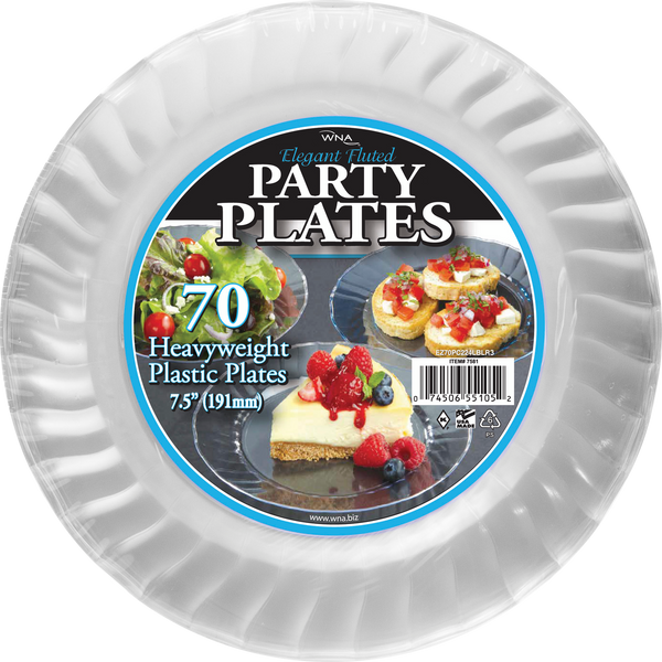 Classicware 7-1/2" Plastic Party Plate, Heavyweight, Elegant Fluted, Clear, 70 ct