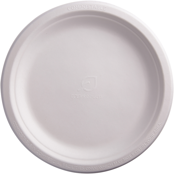 Vanguard Renewable and Compostable Sugarcane 9” Plates, White, 500 ct