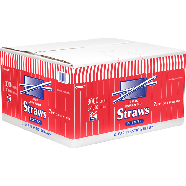 7-3/4'' Plastic Jumbo Straw, Clear, 3000 ct