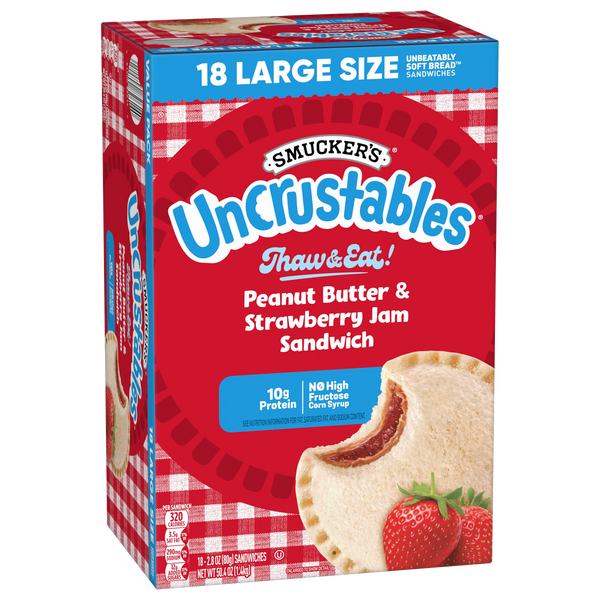 Uncrustables, Peanut Butter & Strawberry Jam Sandwich, 18 ct