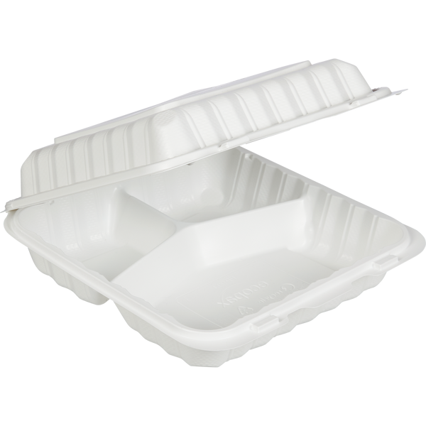 3-Compartment Hinged Container, 9" x 9", 150 ct