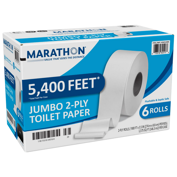 Bath Tissue, Jumbo Roll, 2-Ply, 3.5" x 900', 6 ct