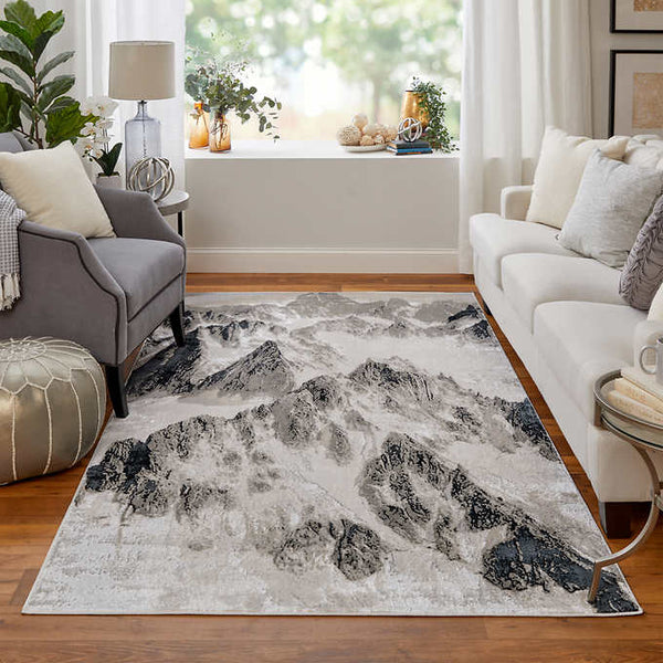 Feizy Jewel Area Rug Collection, Silver/Gray Mountains