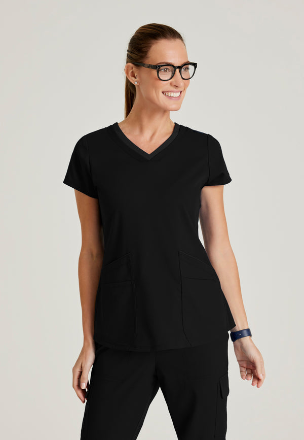 Meredith 4-Pocket Two-Toned V-neck Scrub Top