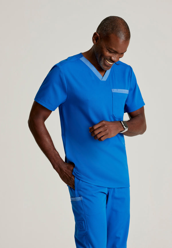 Ethan 2-Pocket Two-Toned V-neck Scrub Top