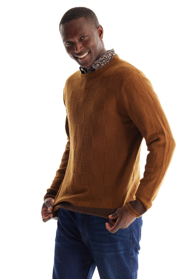 Merino Checker Crew Neck Sweater