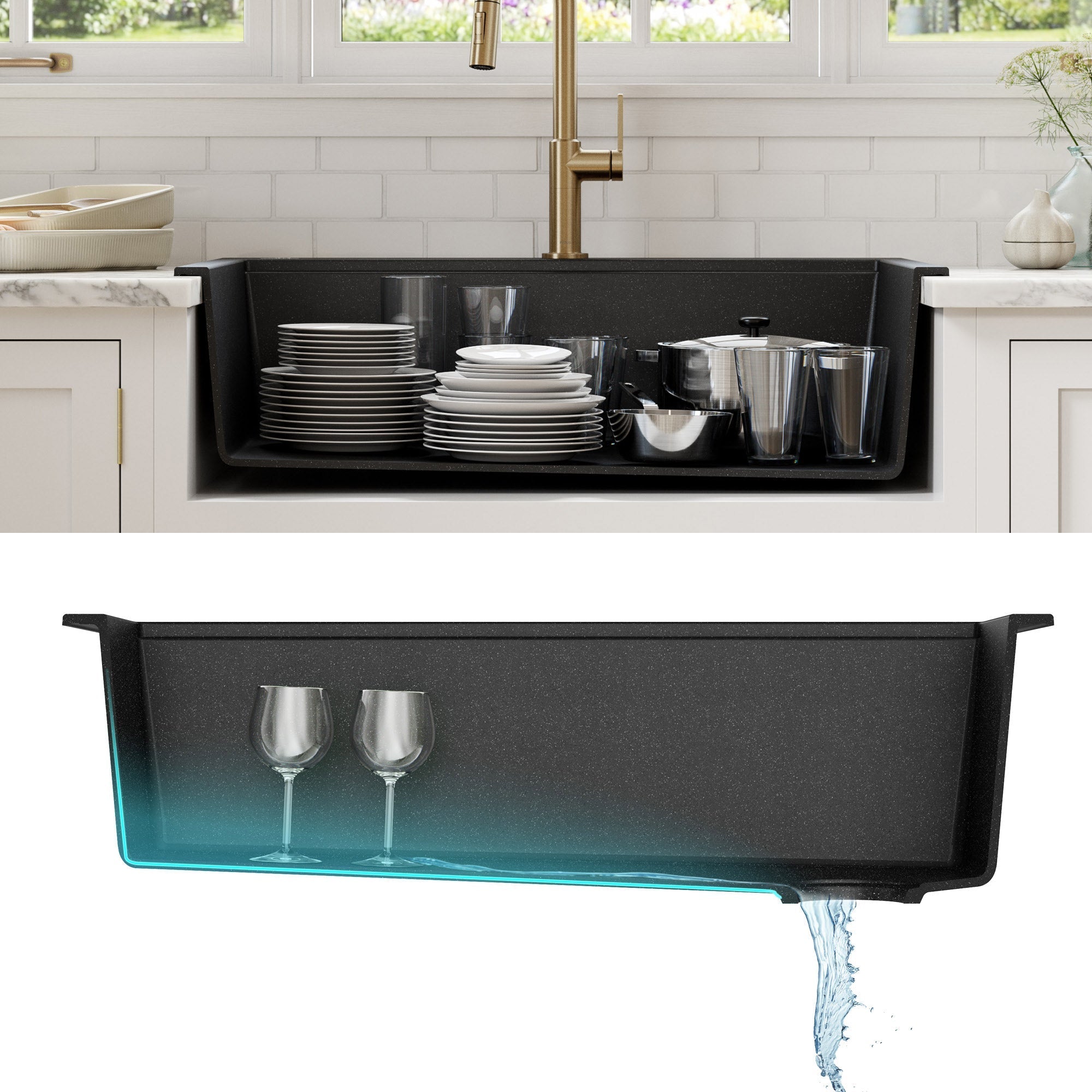 33" Drop-In Single Bowl Granite Kitchen Sink with Commercial Kitchen Faucet