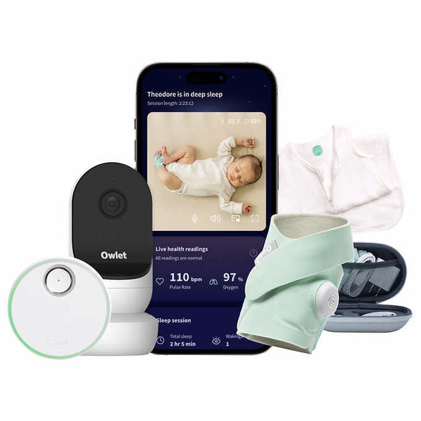 Owlet Dream Duo 2 Smart Baby Monitor Bundle: FDA-Cleared Dream Sock plus Cam 2 HD WiFi Video, Travel Case & White Sleeper