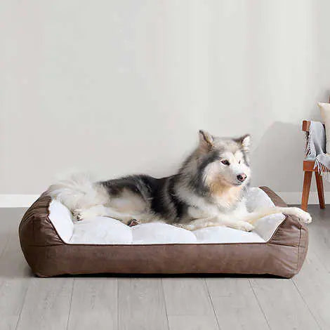 Kirkland Signature Rectangular Bolster 46" x 36" Pet Bed, Brown Faux Leather