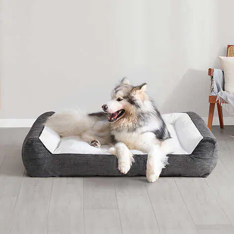 Kirkland Signature Rectangular Bolster 46" x 36" Pet Bed, Gray Chevron