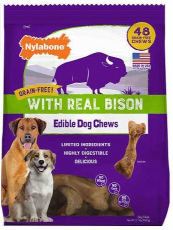 Nylabone Grain-Free with Real Bison Edible Dog Chews, 48-count, 2-pack