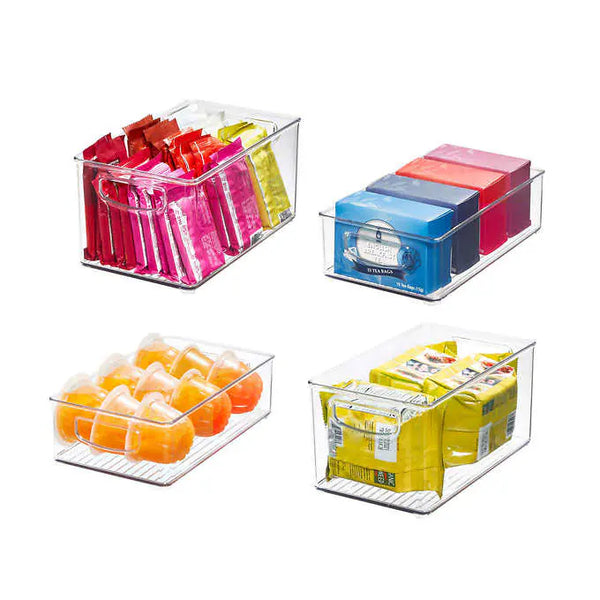 iDESIGN Linus Clear Plastic Fridge and Pantry Kitchen Organizers, Set of 4