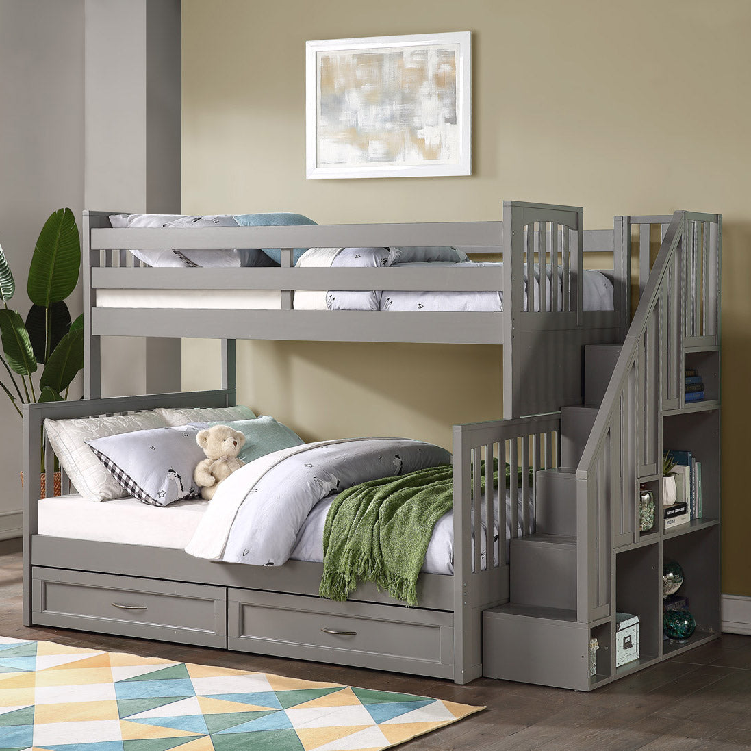 Caramia Kids Vandelay Twin Over Full Staircase Bunkbed, Gray Image