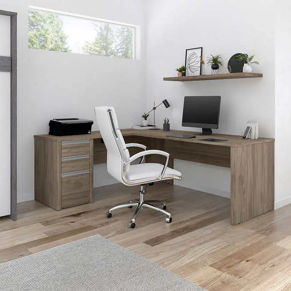 Stoneham L-Shaped Desk with Pedestal