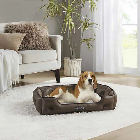 Kirkland Signature Tufted Cuddler Pet Bed, Brown Faux Leather